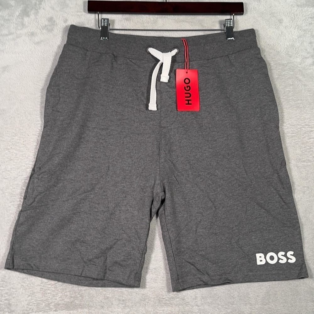 Boss Sleep Shorts Mens XL Gray Cotton Jersey Drawstring Logo Homewear Lounge